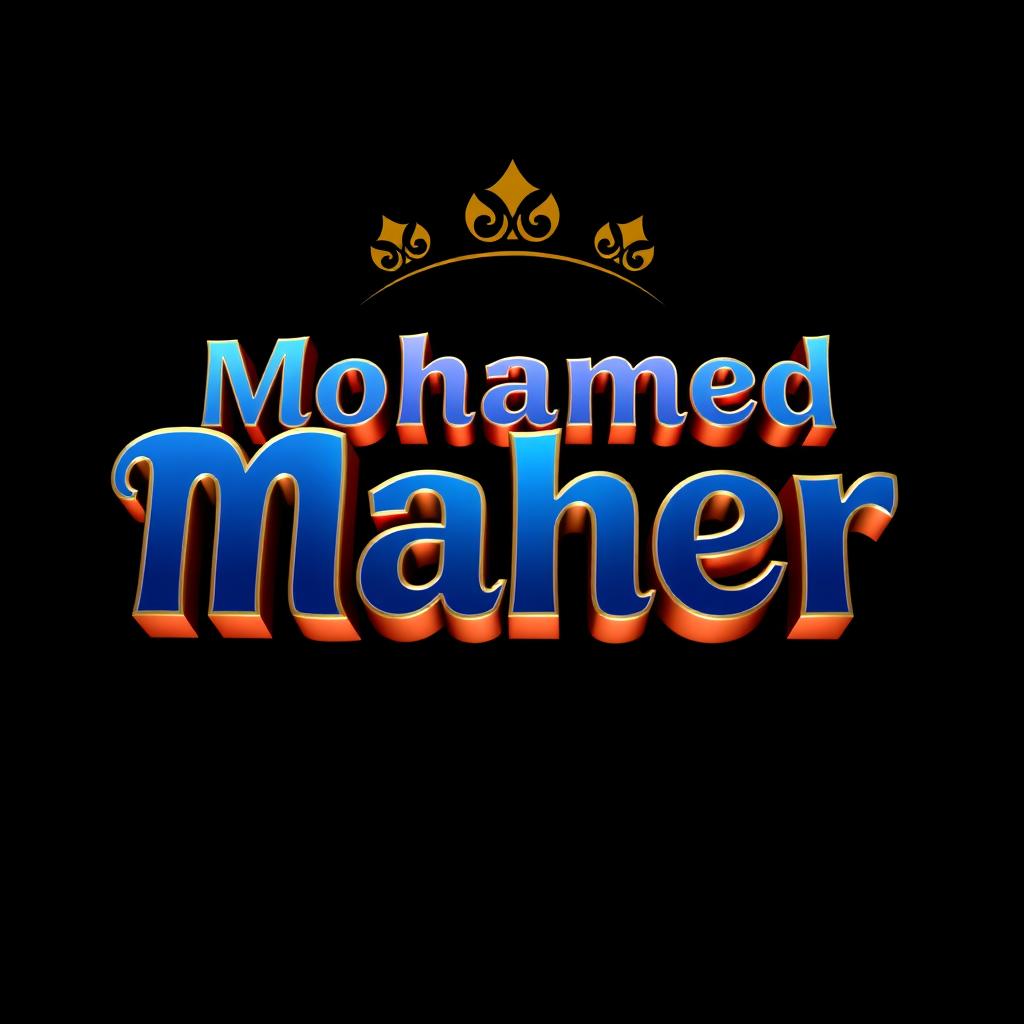 A stunning and legendary logo design featuring the name 'Mohamed Maher' in 3D style