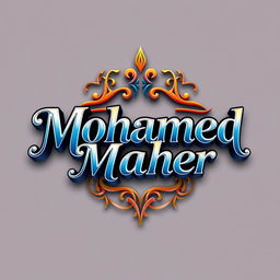 A stunning and legendary logo design featuring the name 'Mohamed Maher' in 3D style