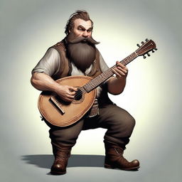 An ultra-realistic digital art image featuring a scruffy-looking, mute bard with a thick beard