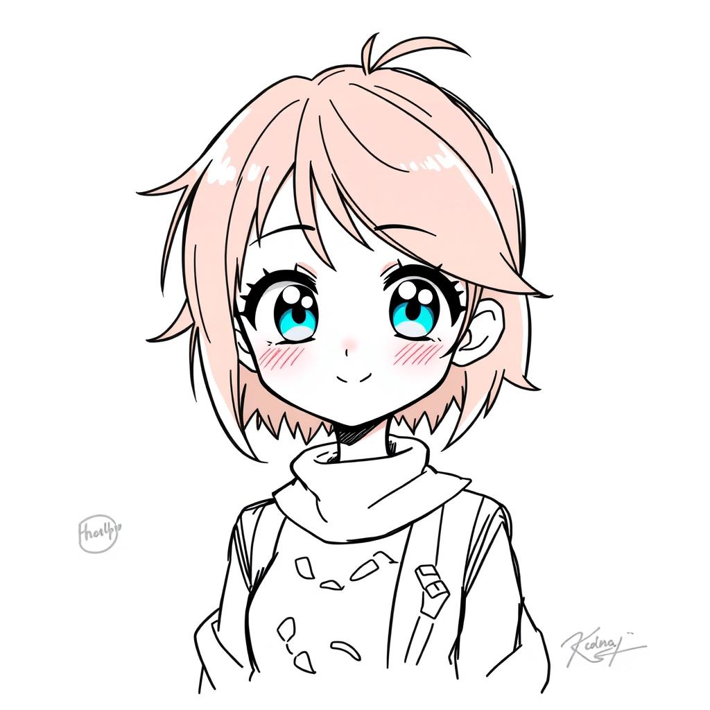 A manga-style character sketch featuring a female with large, expressive eyes and vibrant hair