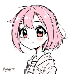 A manga-style character sketch featuring a female with large, expressive eyes and vibrant hair