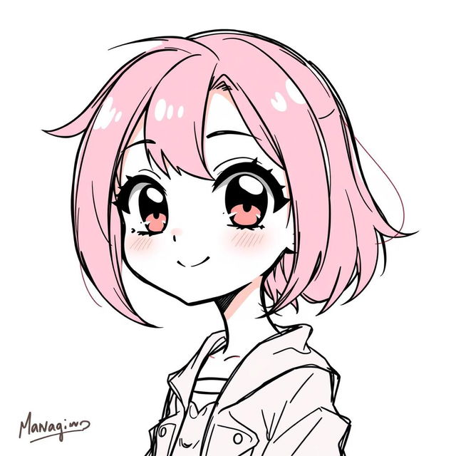 A manga-style character sketch featuring a female with large, expressive eyes and vibrant hair