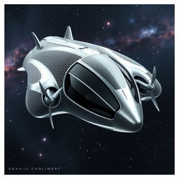 A realistic futuristic spaceship design inspired by the uploaded organic mesh structure, featuring a smooth, flowing form with a metallic exterior