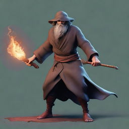 This is an ultra-realistic digital art image featuring a scruffy-looking, mute, bearded wild magic sorcerer