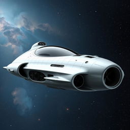 A futuristic spaceship design closely resembling the uploaded mesh structure, featuring a smooth, flowing form with a metallic exterior