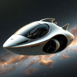 A futuristic spaceship design closely resembling the uploaded mesh structure, featuring a smooth, flowing form with a metallic exterior