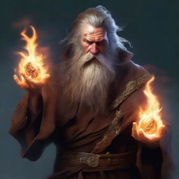 An ultra-realistic digital art image that captures a scruffy-looking, mute, bearded wild magic sorcerer