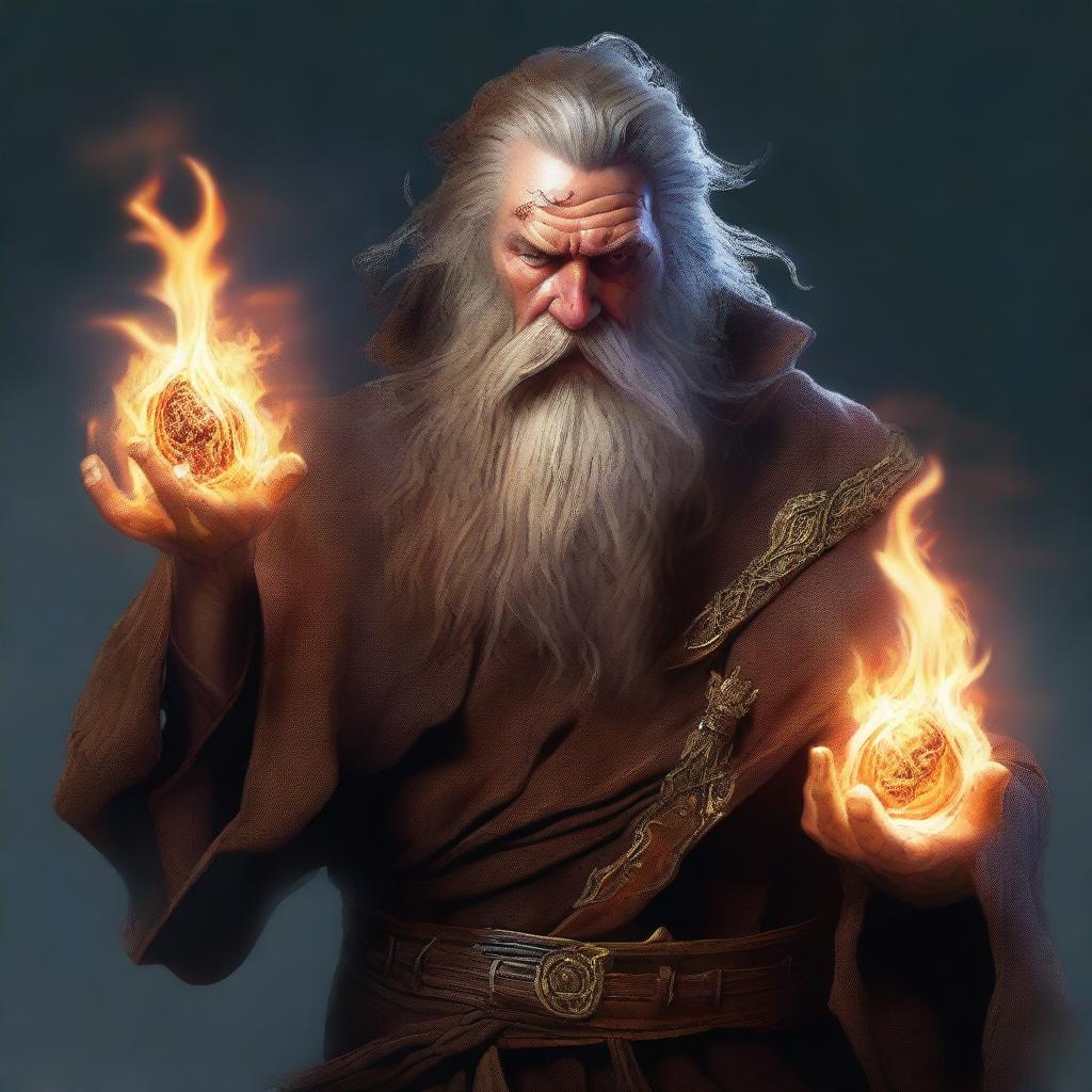 An ultra-realistic digital art image that captures a scruffy-looking, mute, bearded wild magic sorcerer