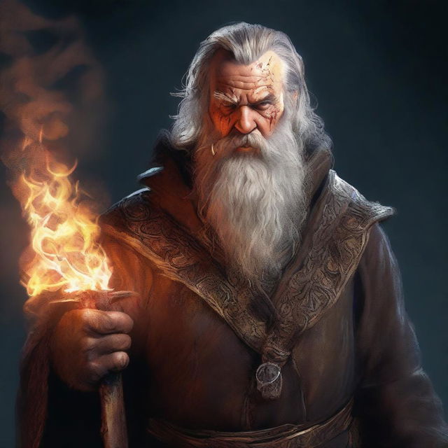 An ultra-realistic digital art image that captures a scruffy-looking, mute, bearded wild magic sorcerer