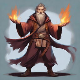 A fantasy-style digital art image features a scruffy-looking, mute, bearded wild magic sorcerer with a goofy and funny persona