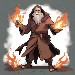 A fantasy-style digital art image features a scruffy-looking, mute, bearded wild magic sorcerer with a goofy and funny persona