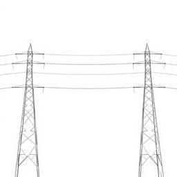 High voltage three-phase transmission line against a clean white background