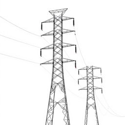 High voltage three-phase transmission line against a clean white background