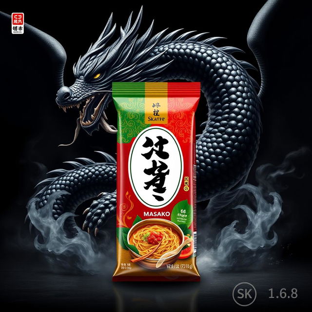 A visually appealing depiction of Masako packaging prominently featuring a logo that showcases the name 'Skater 1