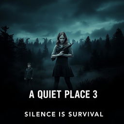 A chilling and captivating teaser poster for 'A Quiet Place 3' (2024) featuring Emily Blunt, John Krasinski, and Noah Jupe