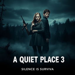A chilling and captivating teaser poster for 'A Quiet Place 3' (2024) featuring Emily Blunt, John Krasinski, and Noah Jupe