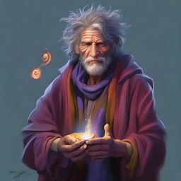 A high-quality digital art image featuring a homeless wild magic sorcerer