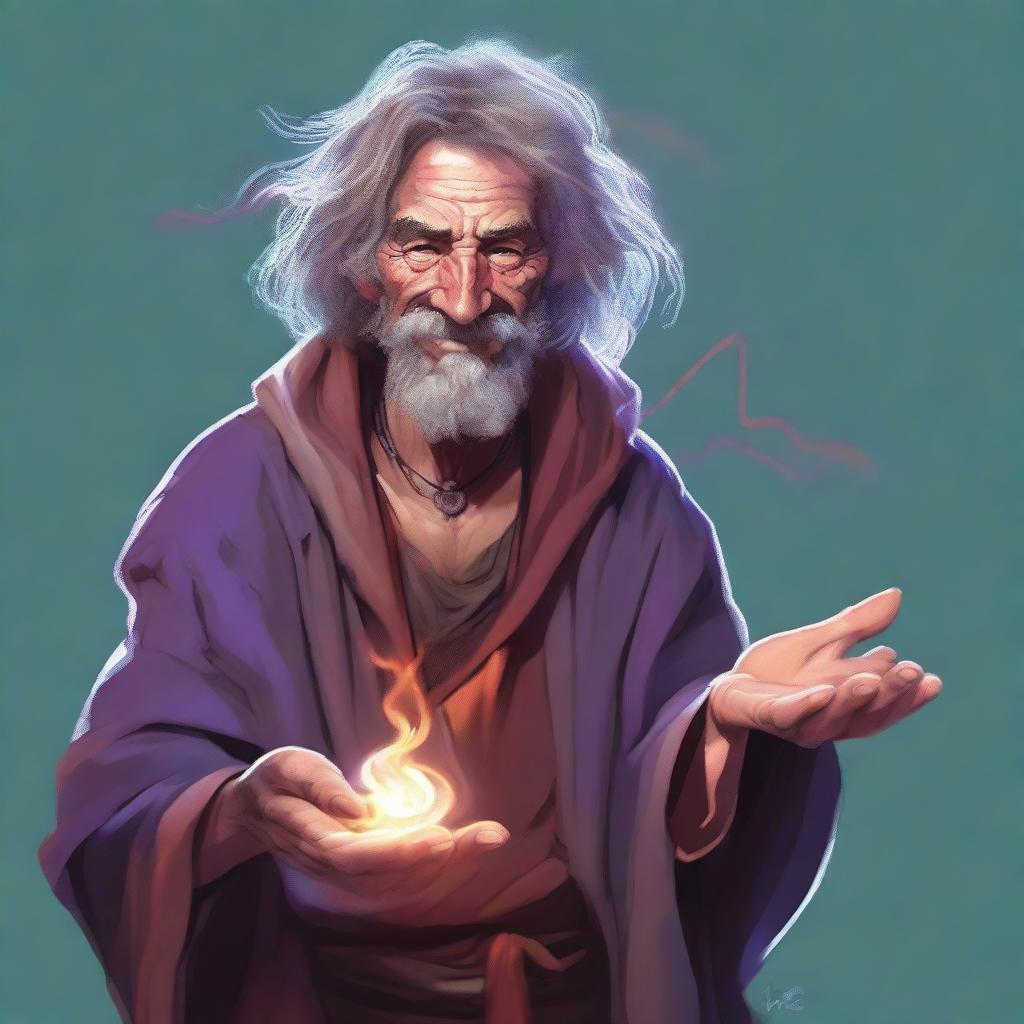 A high-quality digital art image featuring a homeless wild magic sorcerer