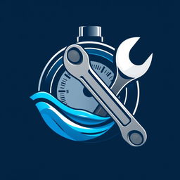 A modern and sleek logo design featuring a water meter and a pipe wrench