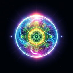 A detailed illustration of an energy shield, glowing with radiant light and intricate patterns