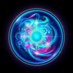 A detailed illustration of an energy shield, glowing with radiant light and intricate patterns