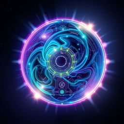 A detailed illustration of an energy shield, glowing with radiant light and intricate patterns