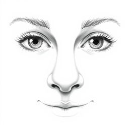 A detailed pencil drawing featuring only a close-up of a nose, eyes, and mouth