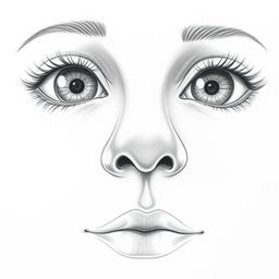 A detailed pencil drawing featuring only a close-up of a nose, eyes, and mouth
