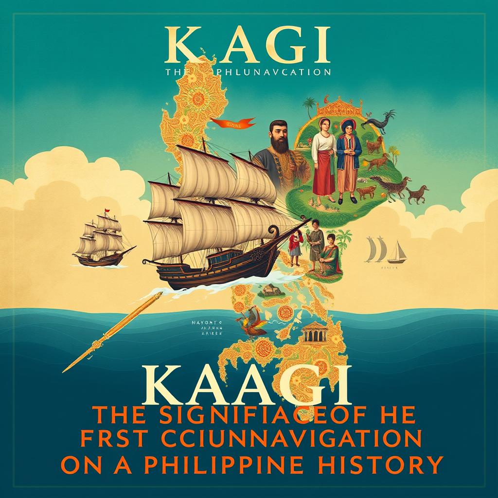 A visually striking poster that encapsulates the essence of the documentary "KAAGI: THE PHILIPPINES and the First Circumnavigation"