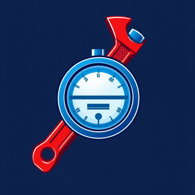 A modern logo design featuring a water meter and a red water pipe wrench