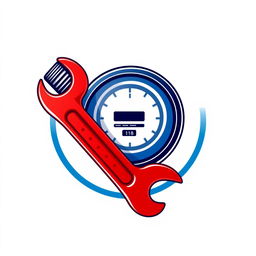 A modern logo design featuring a water meter and a red water pipe wrench