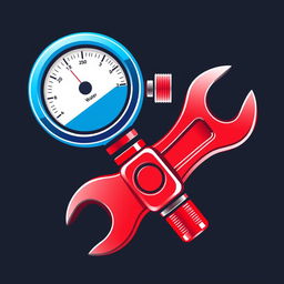 A modern logo design featuring a water meter and a red water pipe wrench