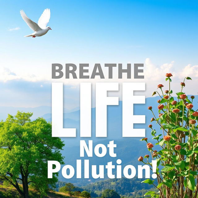 A vibrant, artistic poster highlighting the impact of air pollution on nature