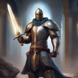 A high-quality, digital art image of a human paladin in a fantasy setting