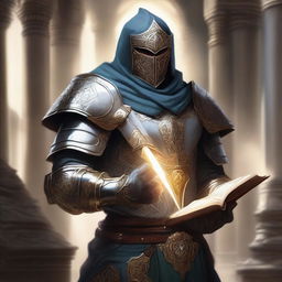 A high-quality, digital art image of a human paladin in a fantasy setting