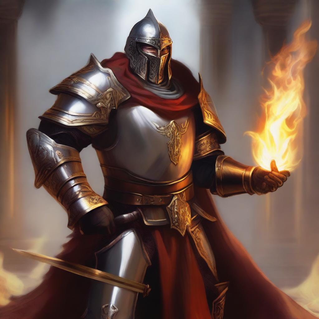 A high-resolution digital painting of a human paladin in a fantasy setting