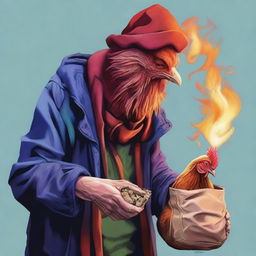 The image is a vibrant digital art illustration showcasing a homeless wild magic sorcerer