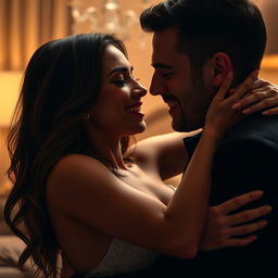 A sensual and intimate moment between a woman and her partner, showcasing their deep connection and passion