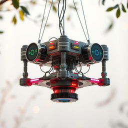 A visually stunning hanging model designed to sense both visual and sound stimuli, featuring intricate designs and colorful elements