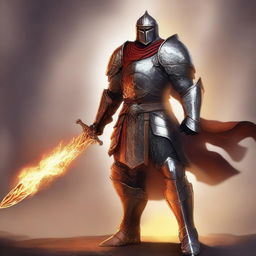 A high-quality digital art image presents a human paladin in large armor, without a helmet