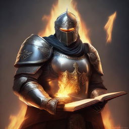 A high-quality digital art image features a human paladin in large armor, sans helmet