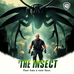 An eye-catching movie poster for 'THE INSECT' featuring Dwayne Johnson, showcasing a thrilling and action-packed vibe