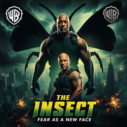 An eye-catching movie poster for 'THE INSECT' featuring Dwayne Johnson, showcasing a thrilling and action-packed vibe
