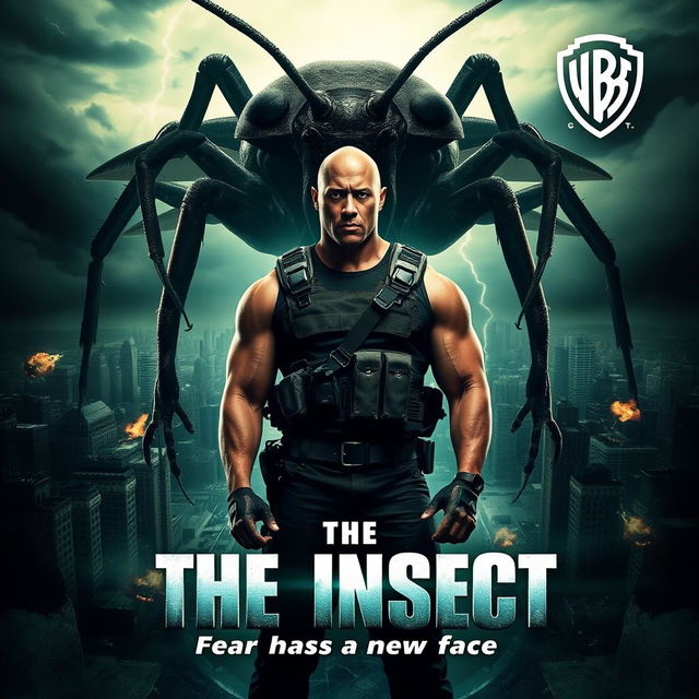 An eye-catching movie poster for 'THE INSECT' featuring Dwayne Johnson, showcasing a thrilling and action-packed vibe