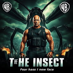 An eye-catching movie poster for 'THE INSECT' featuring Dwayne Johnson, showcasing a thrilling and action-packed vibe