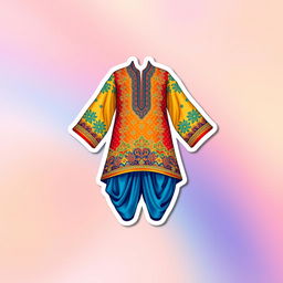 A colorful and vibrant sticker design featuring a shalwar qameez, a traditional South Asian outfit