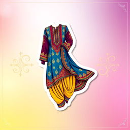A colorful and vibrant sticker design featuring a shalwar qameez, a traditional South Asian outfit