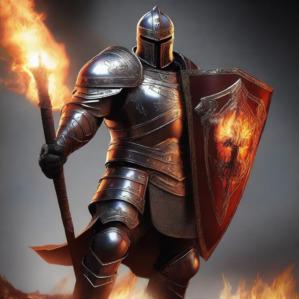 A high-quality digital art image depicts a human paladin in large armor, without a helmet