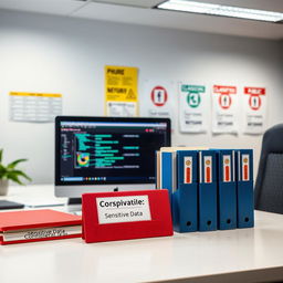 A professional and organized office setting with a focus on secure information management
