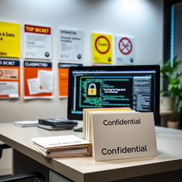 A professional and organized office setting with a focus on secure information management